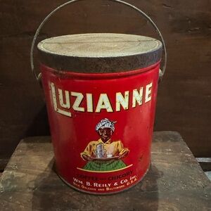 Vintage Red Luzianne Coffee Tin with Bail Handle Black Americana